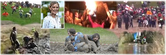 pics of muddy happy people doing mud football, bog snorkeling and more